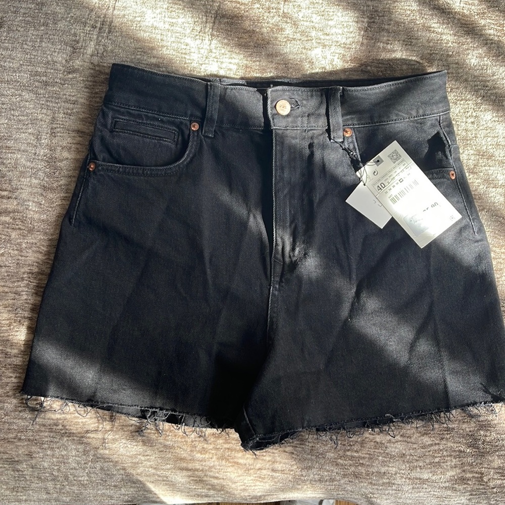NWT Zara Black Denim high rise Shorts